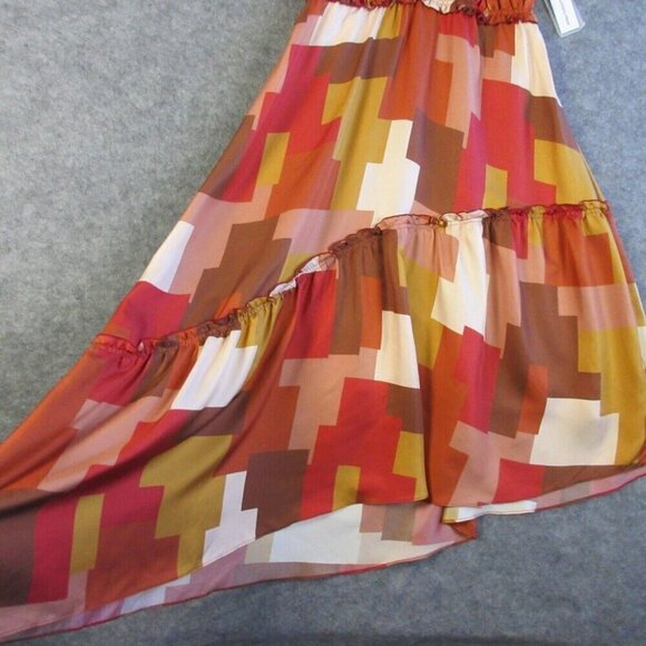 Where Mountains Meet Midi Dress Open Back S Silk Asymmetric Red Art To Wear 212 - Picture 3 of 13